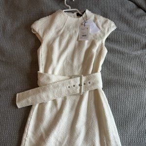 Theory Ivory Spring Boucle Belted Dress